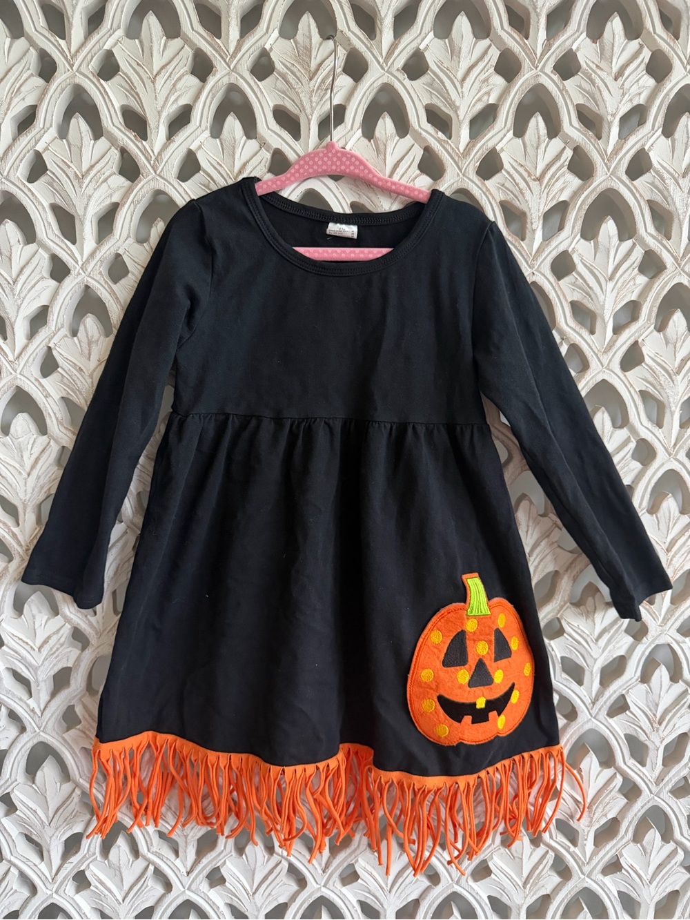 Girls Halloween Pumpkin Fringe Dress Black Orange Size 4